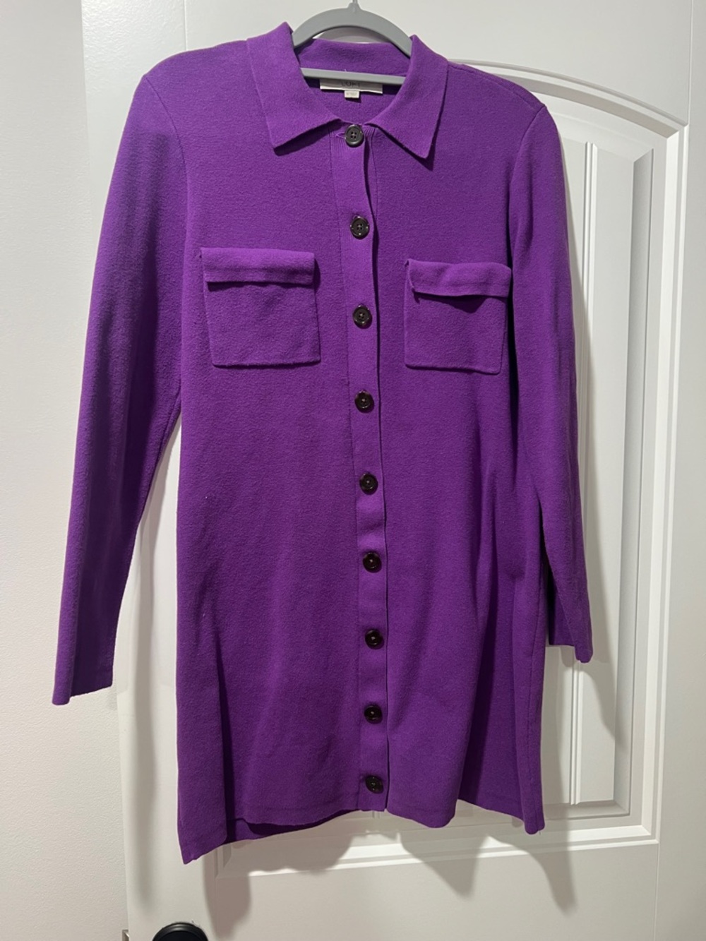 Purple Button-Up Cardigan Dress with Chest Pockets Ann Taylor Loft size Medium